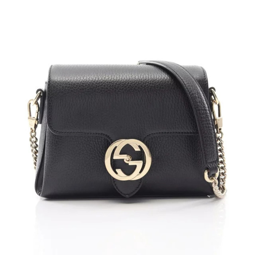 Gucci Interlocking G Shoulder Bag Leather Black